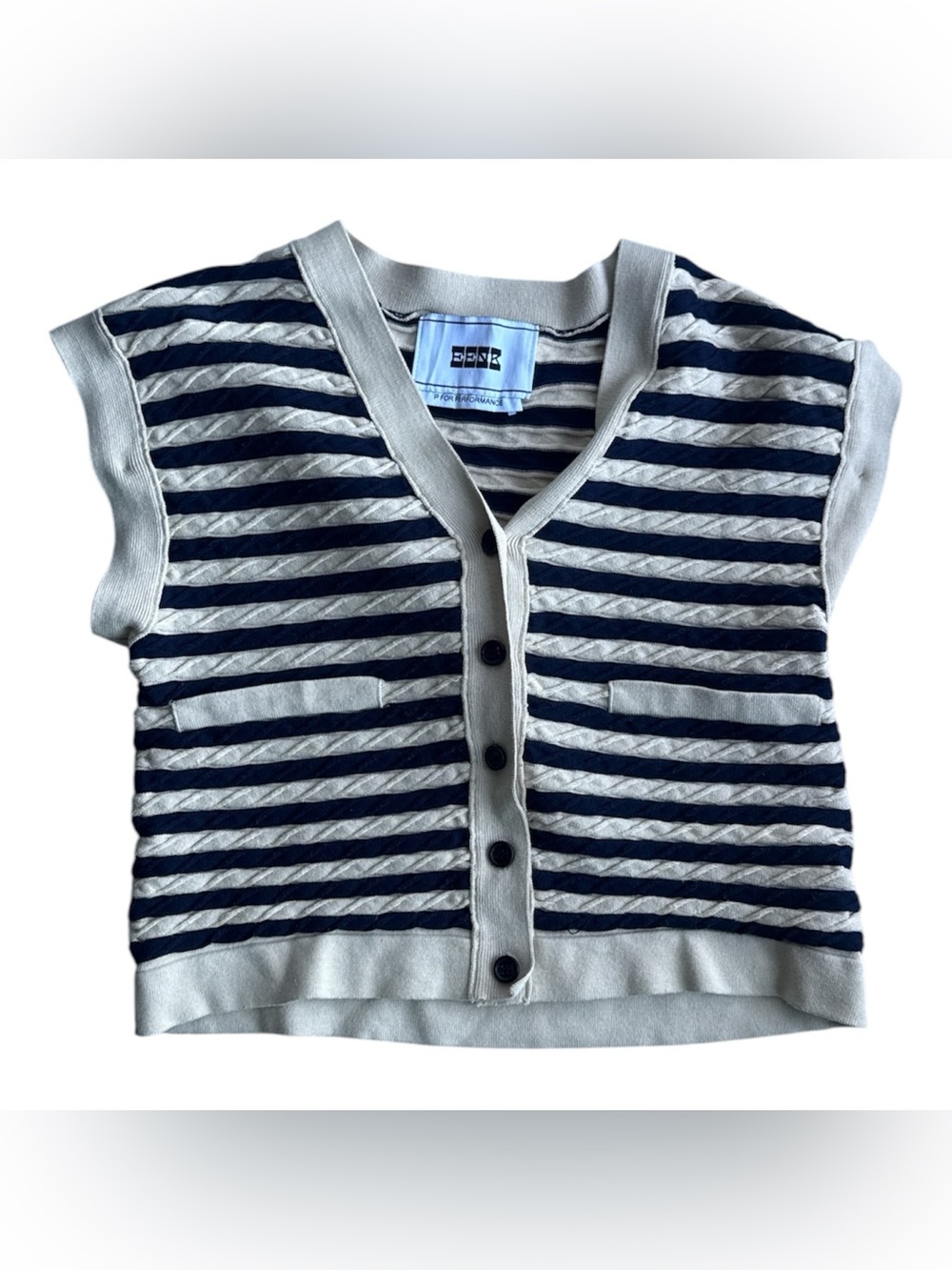 EENK Letter Project Striped Cable Knit Vest Cardigan Detachable Sleeves S - Picture 4 of 9